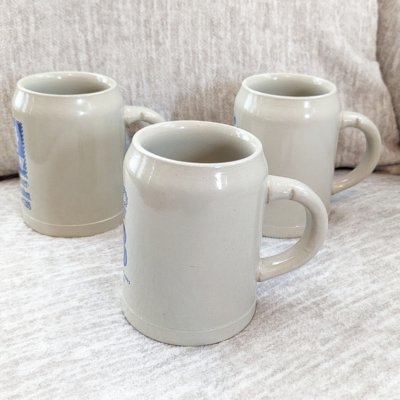 German set of 3 beer mugs ceramic stoneware Germany blue logo - Picture 6 of 13